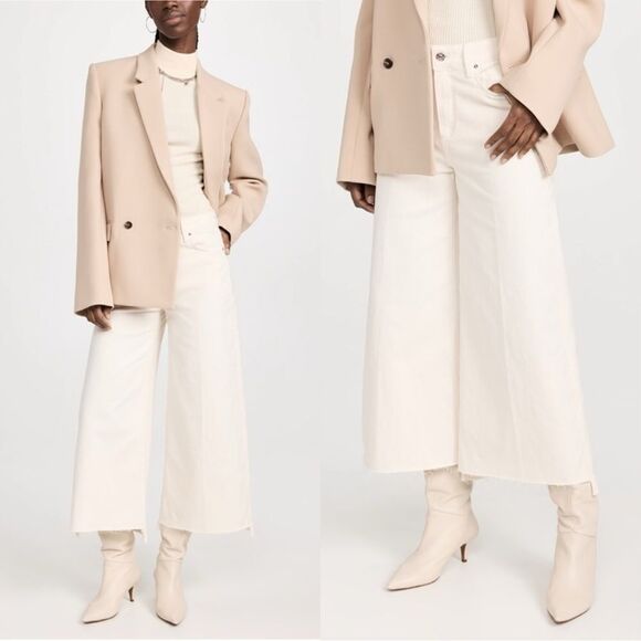 PAIGE Frankie Wide Leg Jeans with Seamed Belt Loops in DESERT DUNE - Picture 1 of 15